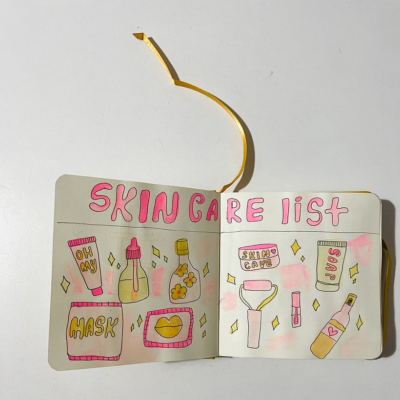 Rutina de skin care en acuarelas y plumones