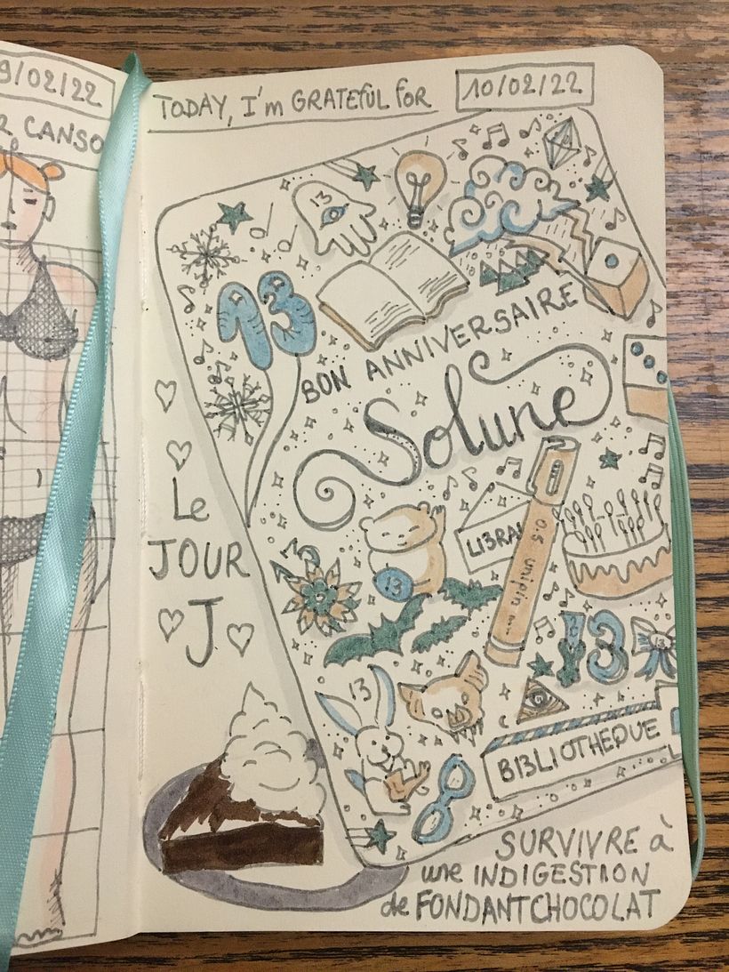 This is the 10th of February page in my Carnet de Gratitude