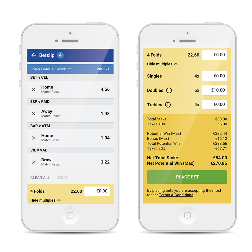 In this case it is shown how to introduce to the user the different types of bets (Single, Double, Trebles..)