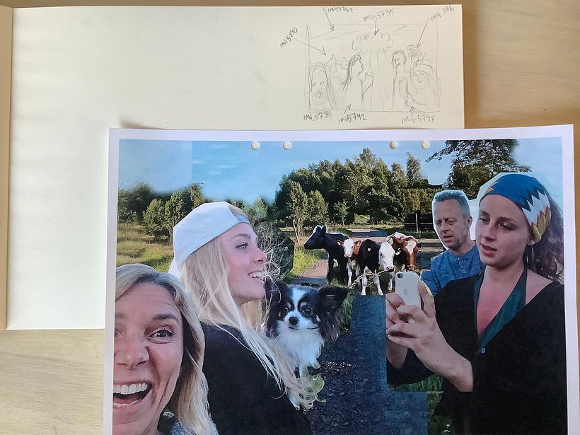 A quick collage made in Photoshop (images from a family walk some years ago) to set the scene. Behind is the first sketch.