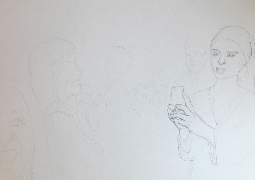 The first pencil outline.