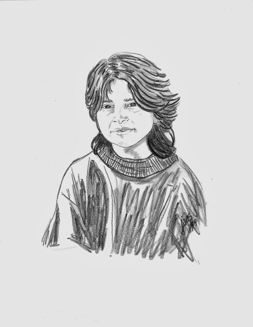 Girl From Portugal:  Original Charcoal, copyrighted and published  