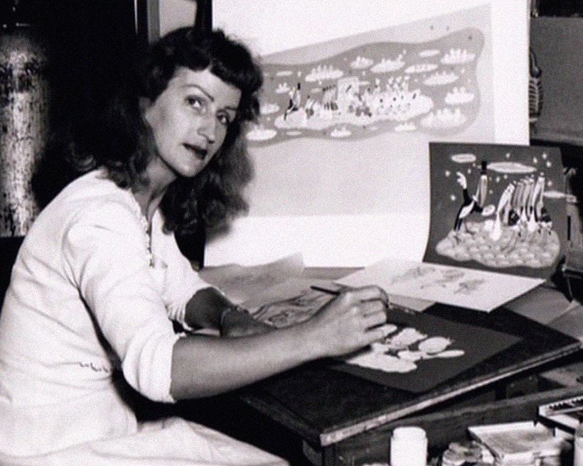Retrato de Mary Blair trabalhando. Imagem via IMDb