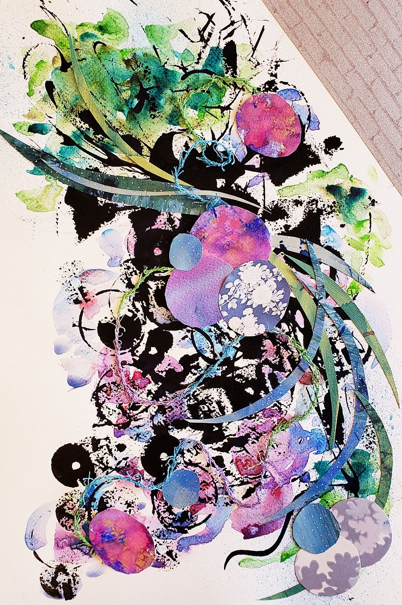 Multimedia Final Project 1 of 3 ink, watercolor, paper, colored fiber