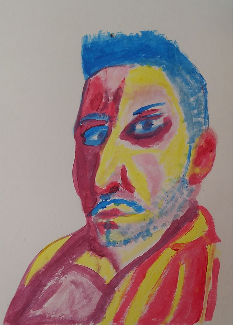 Autorretrato realizado para un proyecto académico, el material usado fue tempera sobre papel ilustración.  