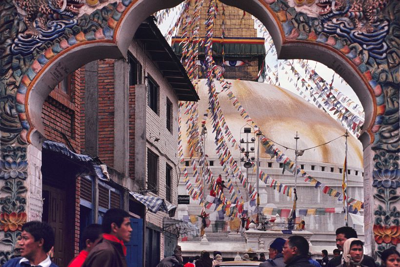 Templo Swayanbunath, localizado nos arredores de Kathmandu, capital do Nepal, país localizado na Cordilheira do Himalaya.