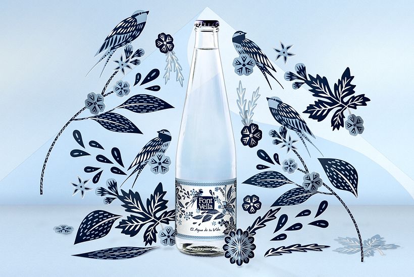 Ilustração de Catalina Estrada para a embalagem de uma marca de água mineral