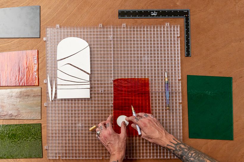 Jarod recommends creating a paper template of your design using watercolor paper.