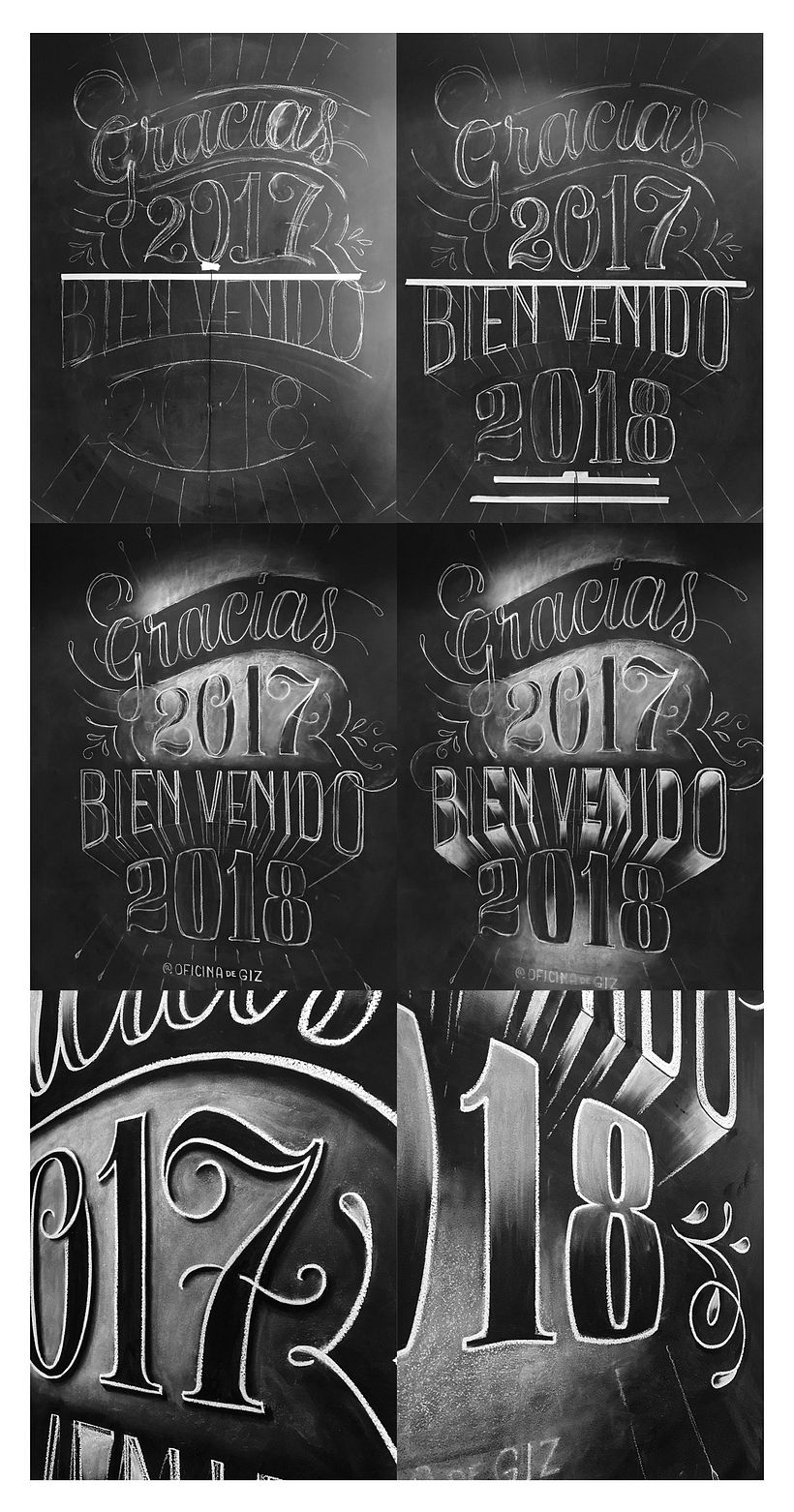 Processo criativo e evolutivo do desenho feito apenas com giz branco escolar.