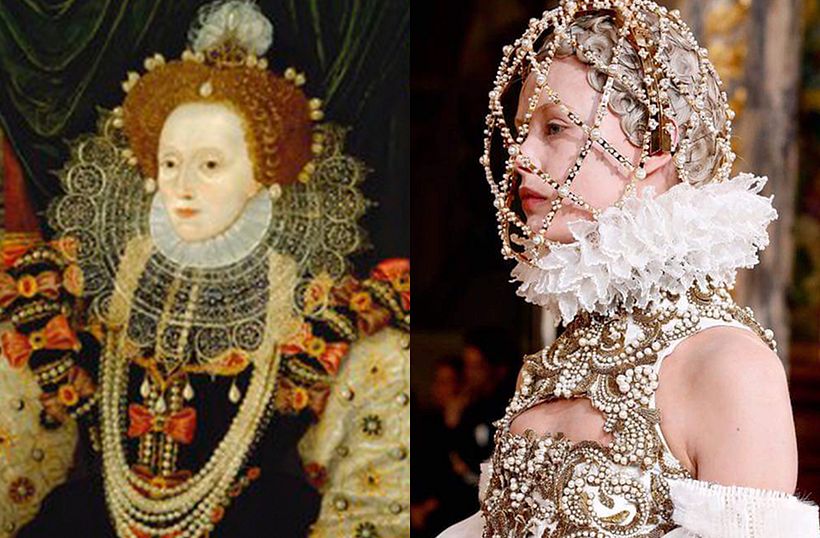 The Armada Portrait of Queen Elizabeth I via Wikimedia Commons/NPG; Alexander McQueen Autumn Winter 2013 via Facebook.