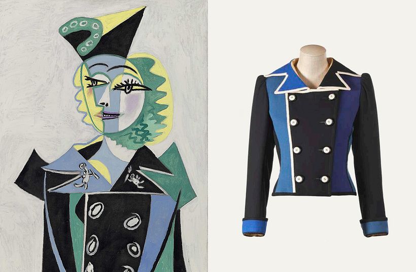 Portrait of Nusch Éluard by Picasso; YSL AW 1979 jacket. Photos: Succession Picasso - Gestion droits d'auteur/YSL Aux Musées.