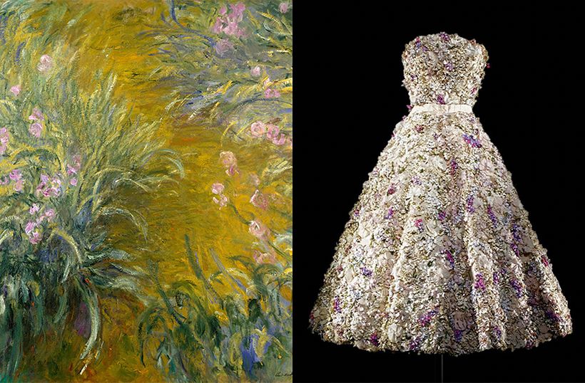 A Path Through the Irises by Monet via Wikimedia Commons/The MET; Miss 1949 courtesy @dior via Instagram/© Laziz Hamani.