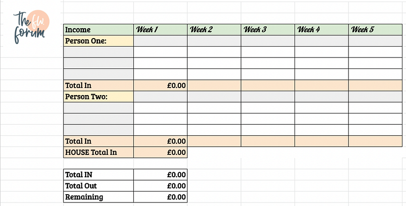 A preview of Clare Seal's ready-to-use budget spreadsheet in Excel.