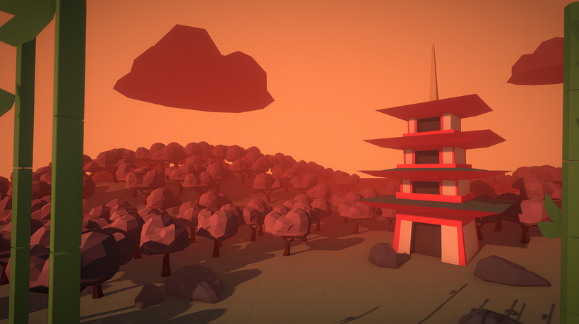 Atardecer en una colina de ambiente japonés