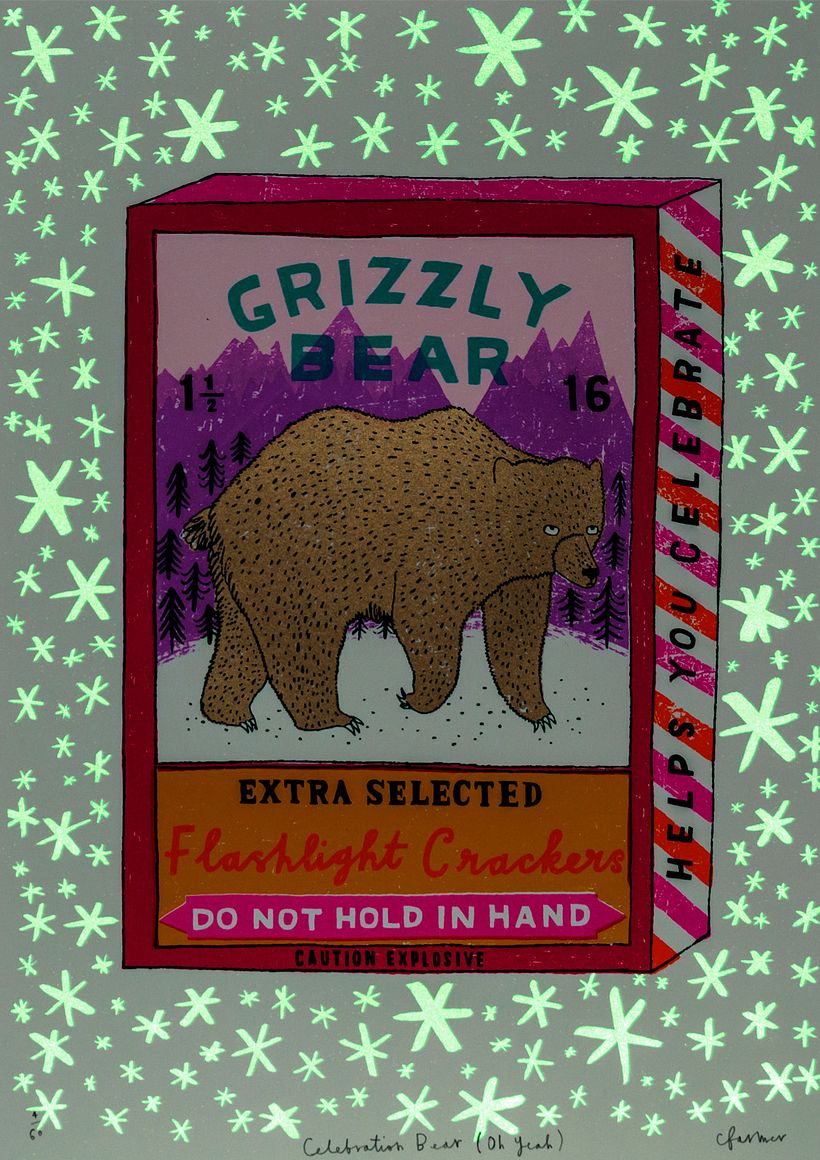 Celebration Bear (Oh Yeah)! - 9 colour screen print with glow in the dark stars