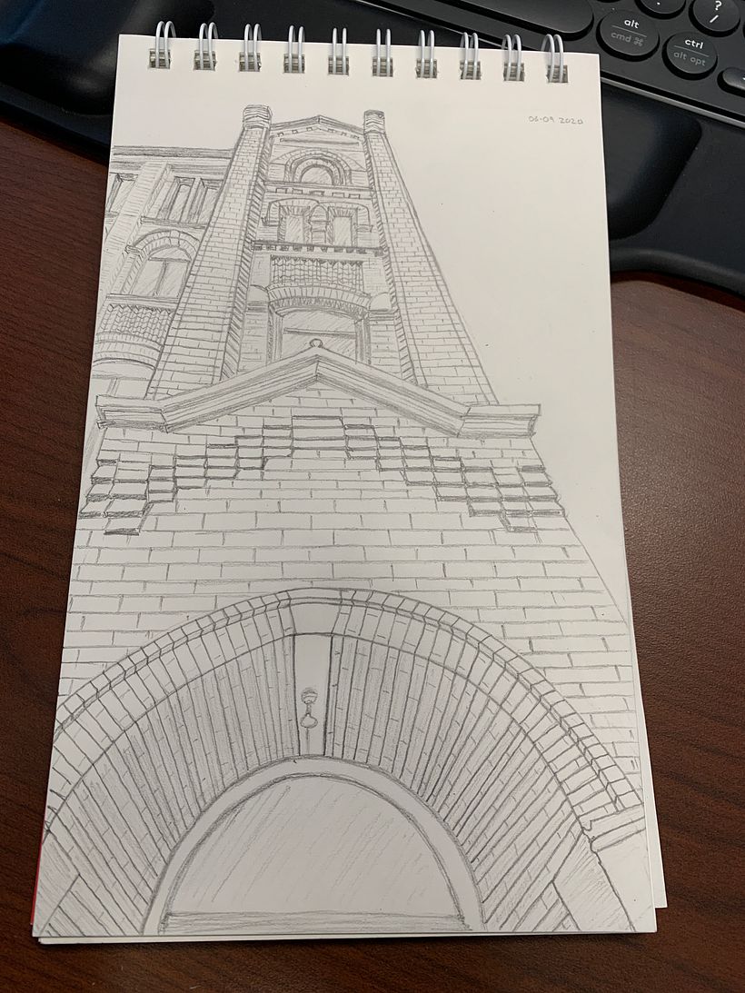 A sketch I did over a culmination of virtual calls in 2020 with my camera off.  It’s from a photo I took while on vacation in Seattle. 2