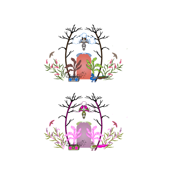 Showing the original colors and the recoloring from one of my patterns.