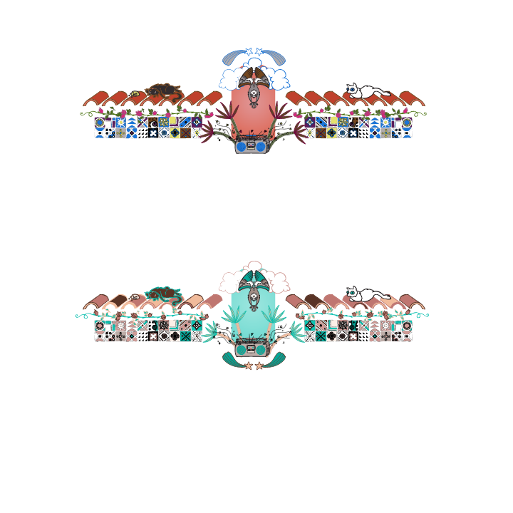 Showing the original colors and the recoloring from one of my patterns.