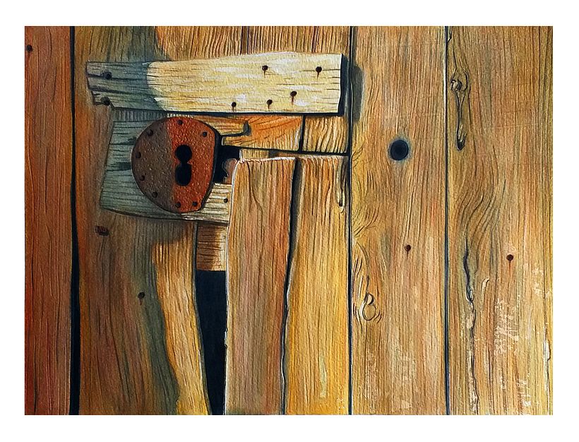 Pintura en acuarela - Vieja cerradura 001 - by Yago Carreira