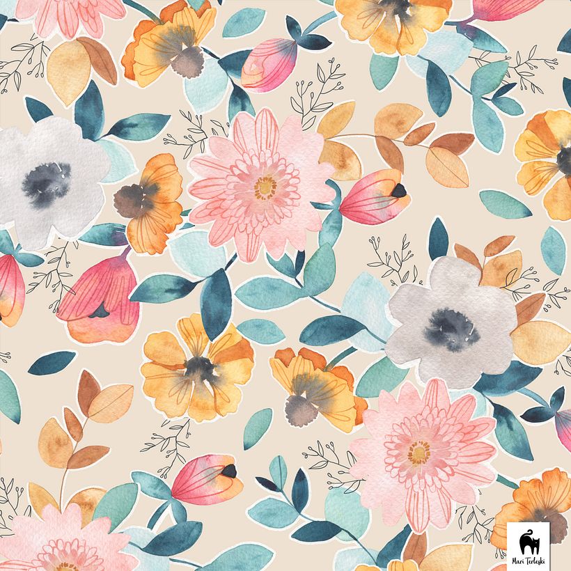 Estampa Floral Aquarelado - Tekstil Baskısı