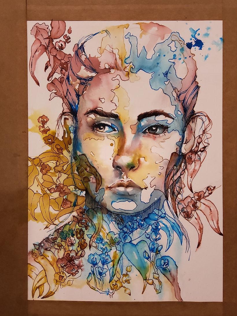 My project in Experimental Portraiture with Ink, Tea and Alcohol course 4
