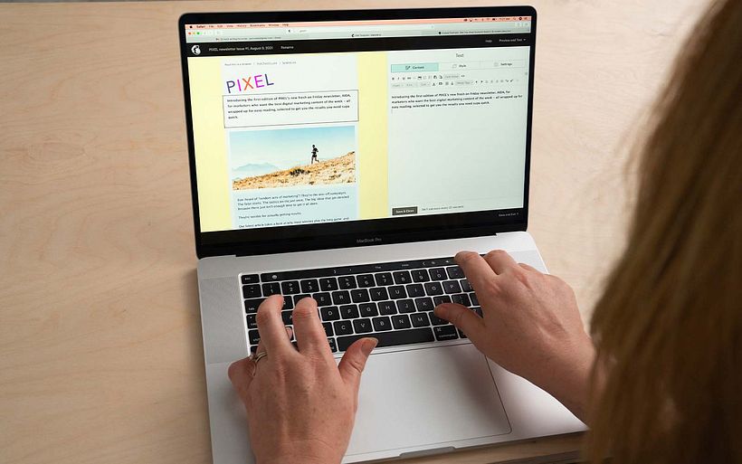 Pam demonstrates how to use MailChimp to build emails.