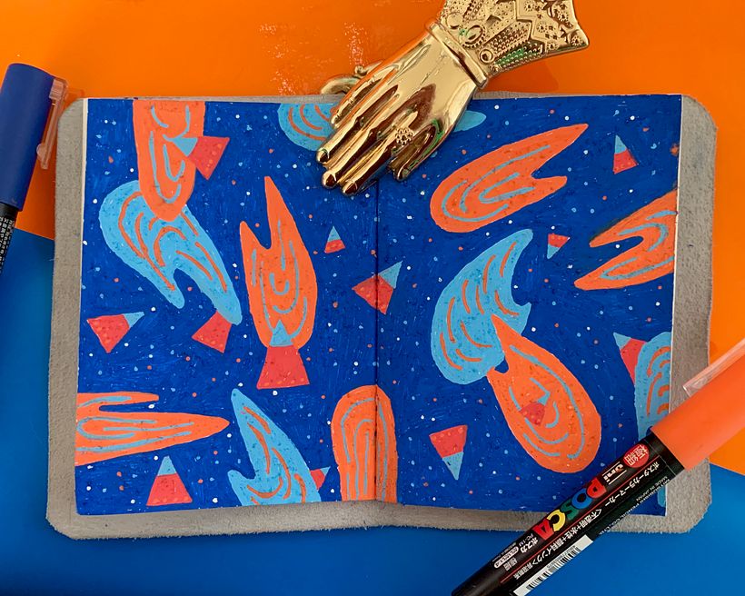 First one I tried. Paper did NOT get along with Posca pens, so it looks rough.