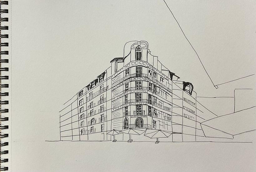 Sketch and ink.