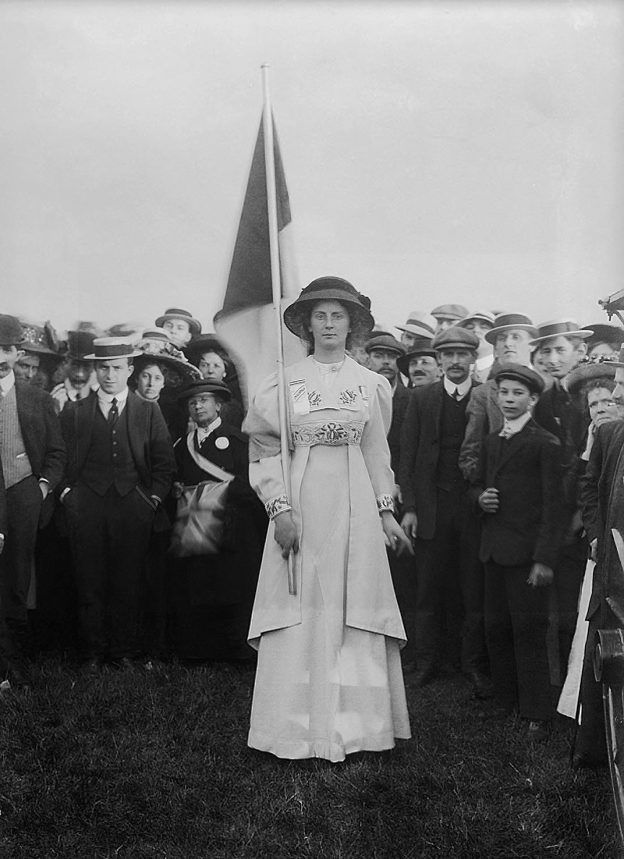 One of Broom's most iconic photographs of Suffragette organizer Charlotte Marsh during a Hyde Park Rally in 1910.