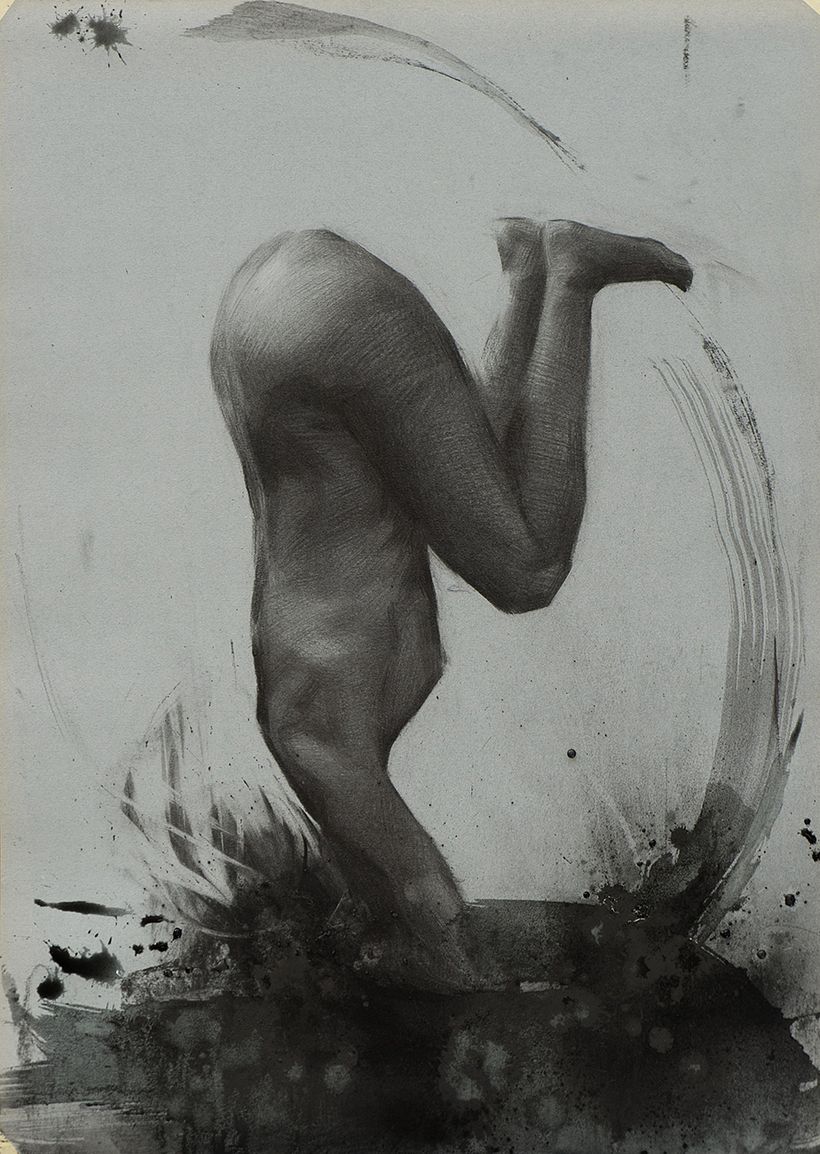 "Human 20" Carbon, tinta y creta sobre papel tintado 50x71 cm