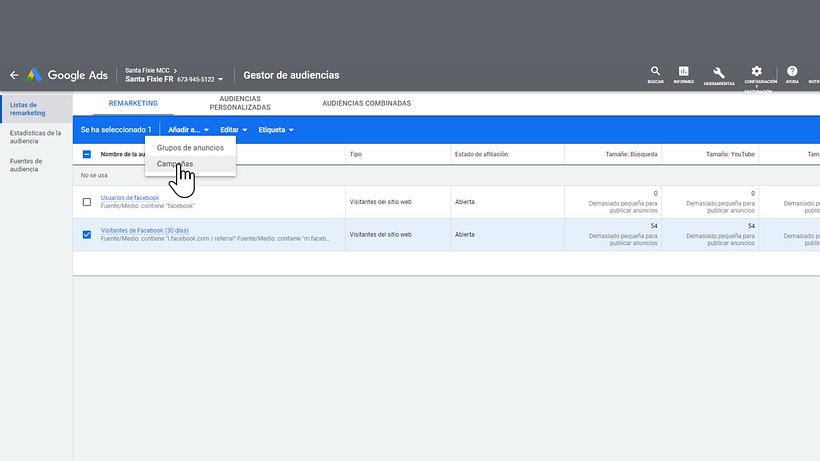 Vincula tus campañas de Facebook con Google Ads.