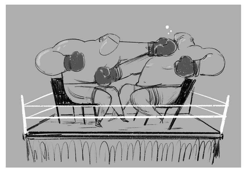 Duelo de Boxe Sentado em Cadeiras - Ilustração tradicional