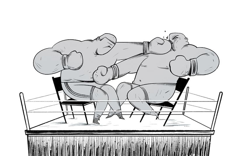 Duelo de Boxe Sentado em Cadeiras - Ilustração tradicional