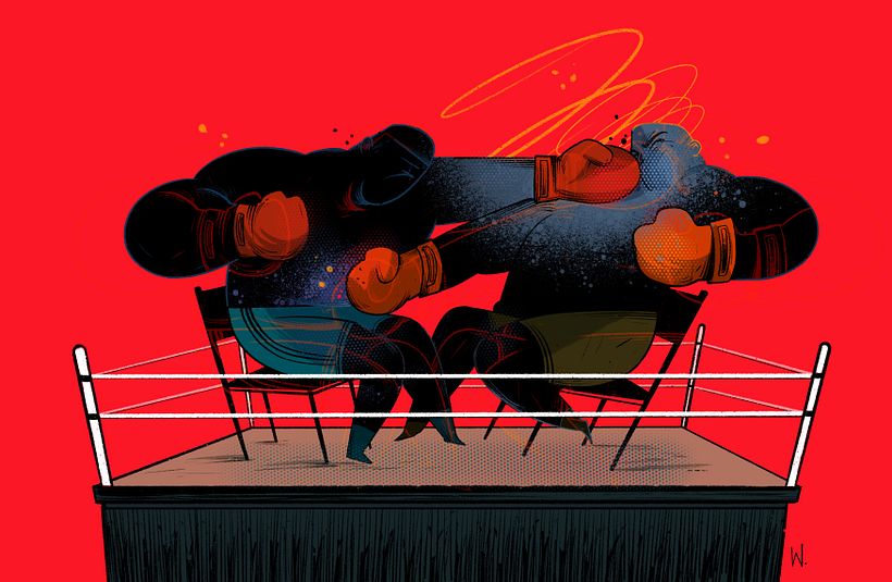 Duelo de Boxe Sentado em Cadeiras - Ilustração tradicional