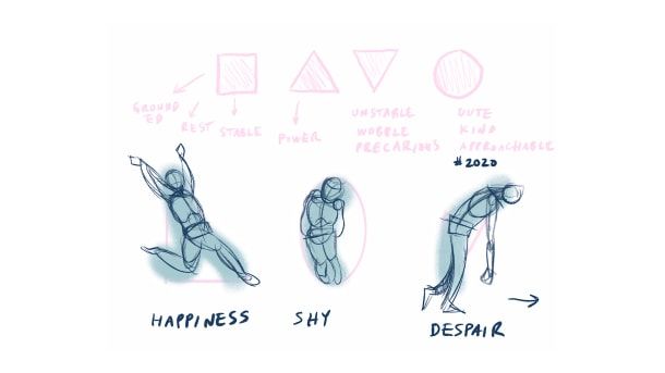 Desenhe as figuras usando os gestos como guia e preste atenção especial aos quadris e ombros