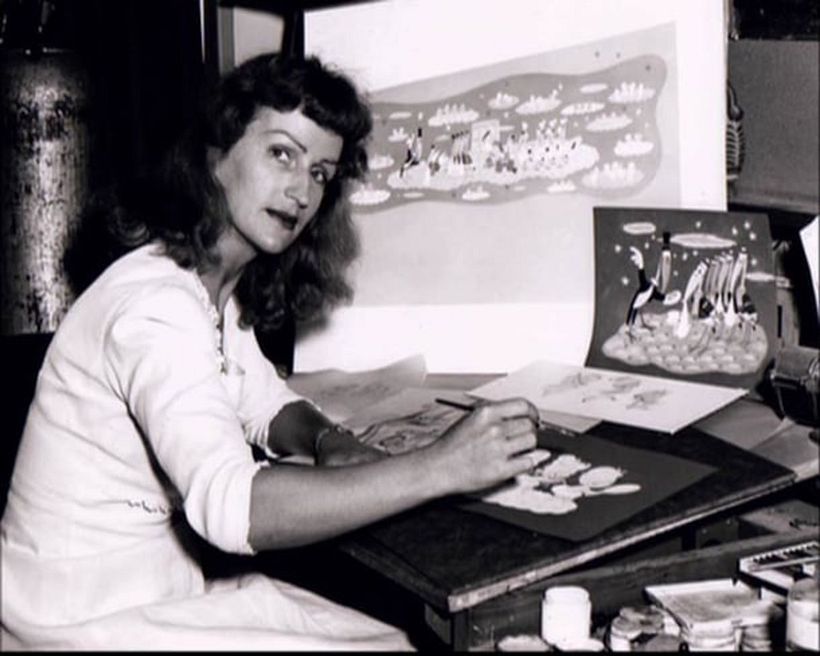 Porträt von Mary Blair bei der Arbeit. Bild von IMDb.