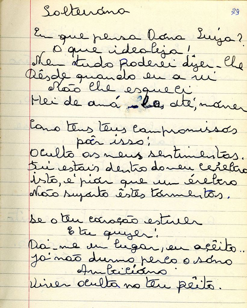 Manuscrito do poema 'Solteirona'. Fonte: Acervo IMS
