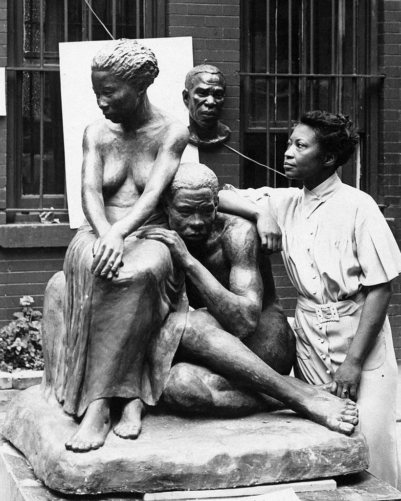 Augusta Savage with her sculpture 'Realization', circa 1938, Archives of American Art, Smithsonian Institution.