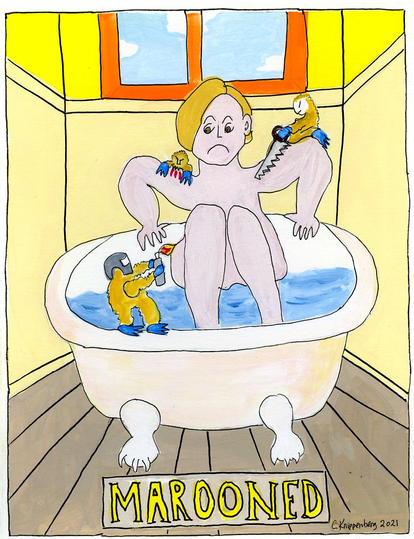 Marooned--stuck in the bathtub, moving too painful to get out