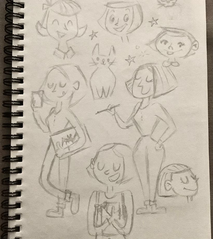 So, first I started with some sketches of my character holding her iPad and coffee