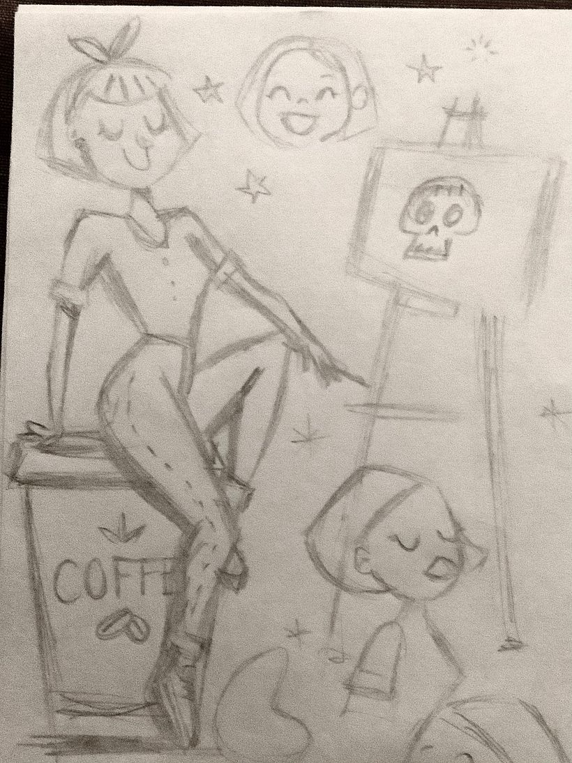 ..and then I made her sitting on a big cup of coffee which is more like a mascot