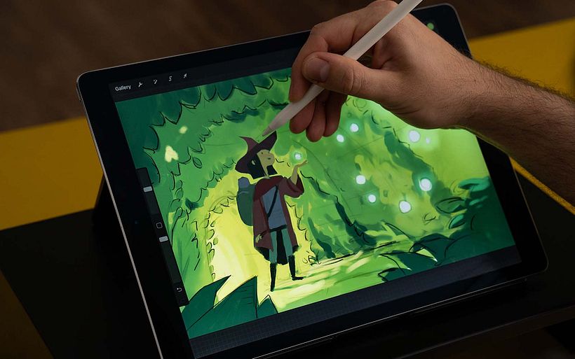 Using the brushes below, Michael paints an eerie, atmospheric forest cave for a character to explore.