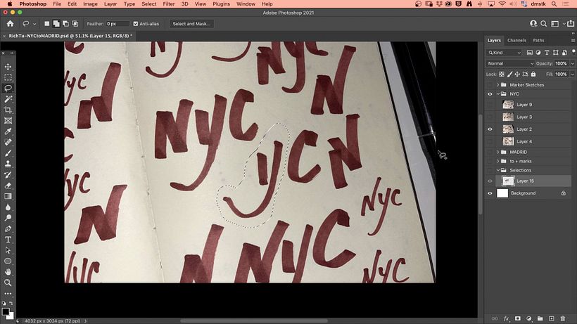 Use the Lasso tool to select the text or marks you like.