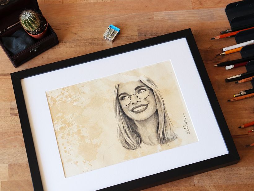 retrato a lápiz , mujer joven.