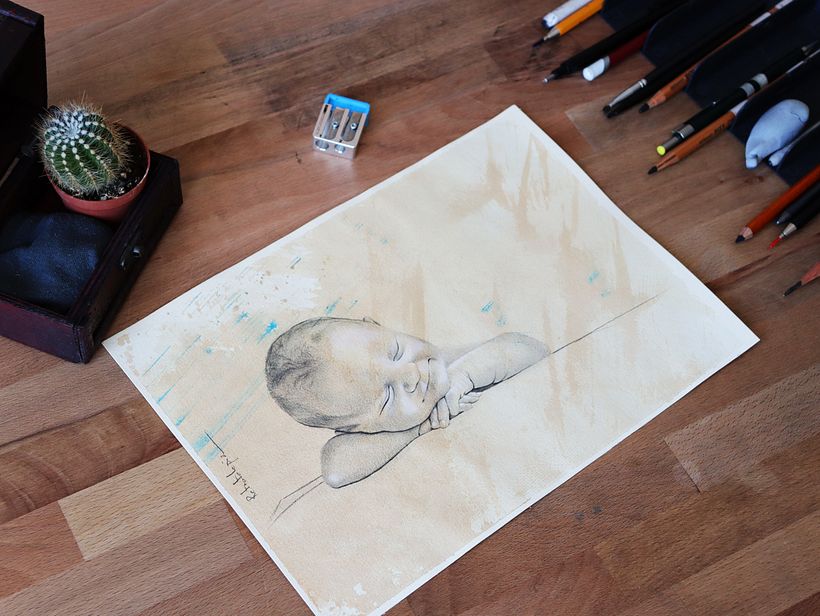 retrato a lápiz bebe