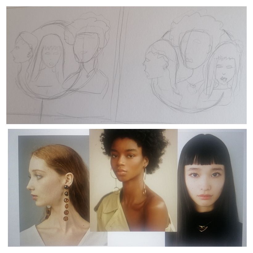 The references I used and deciding on how I want the final drawing to look