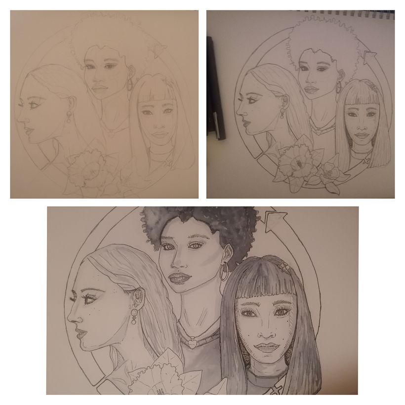 Adding details, used a graphic pen and a grey watercolour pen for some of the shading
