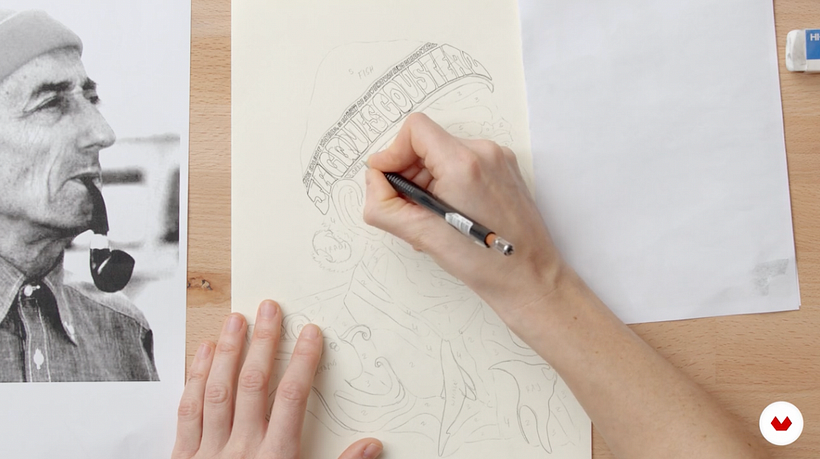 In Sarah's full course, she teaches you how to create a portrait featuring hand-drawn typography.