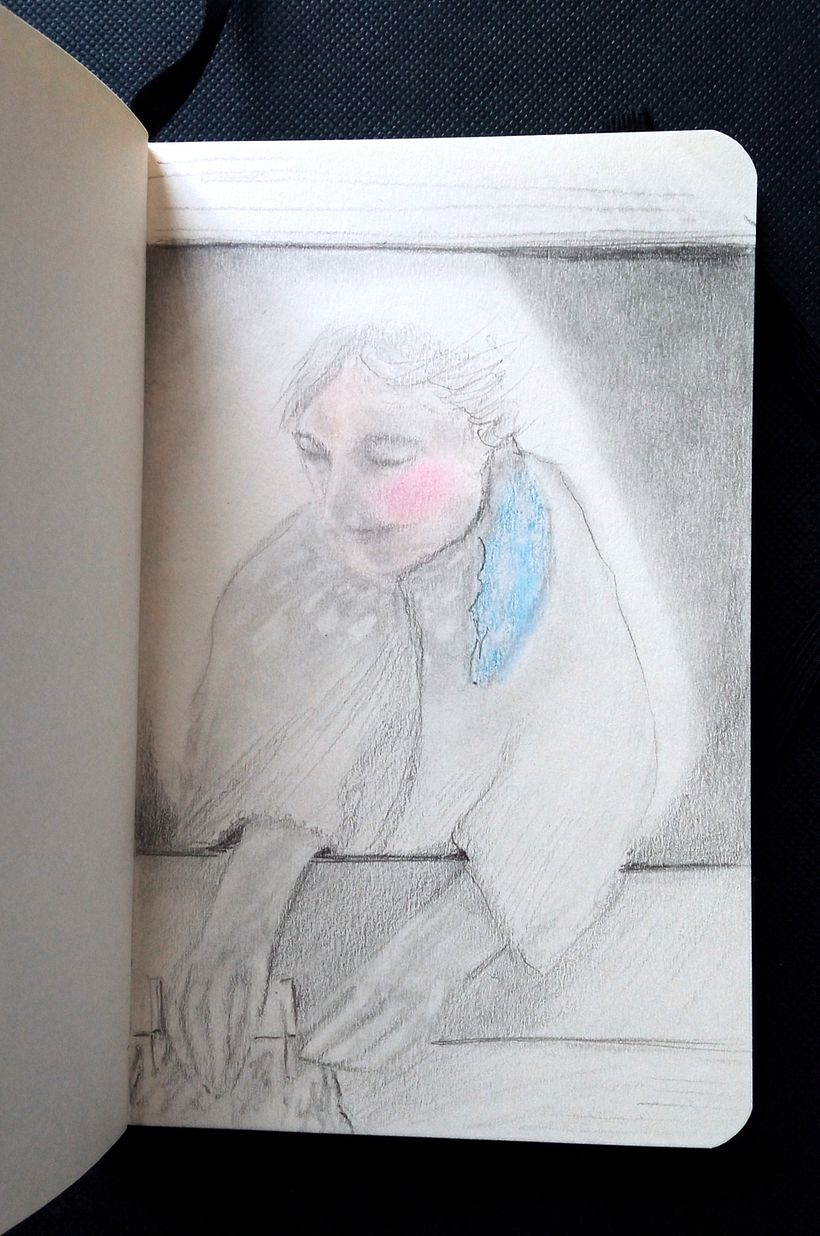 lápiz hb y 2b, tizas pastel y faber-castell acuarelable azul