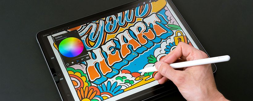 Close-up of how I drew the final design on an iPad with the drawing app Procreate
